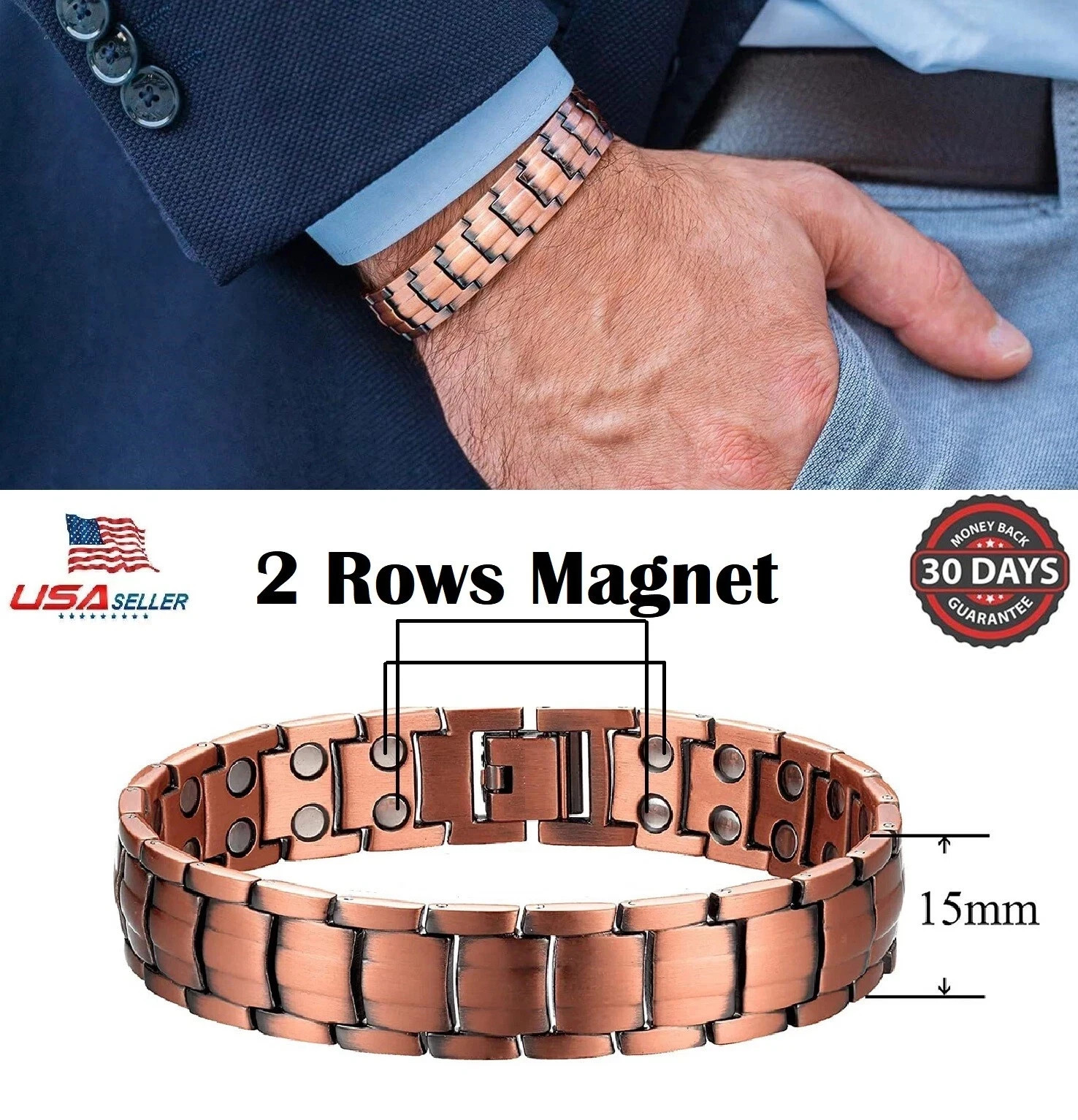Men’s Bracelet Magnetic Therapy Arthritis Pain Relief Pure Solid Copper Bangle