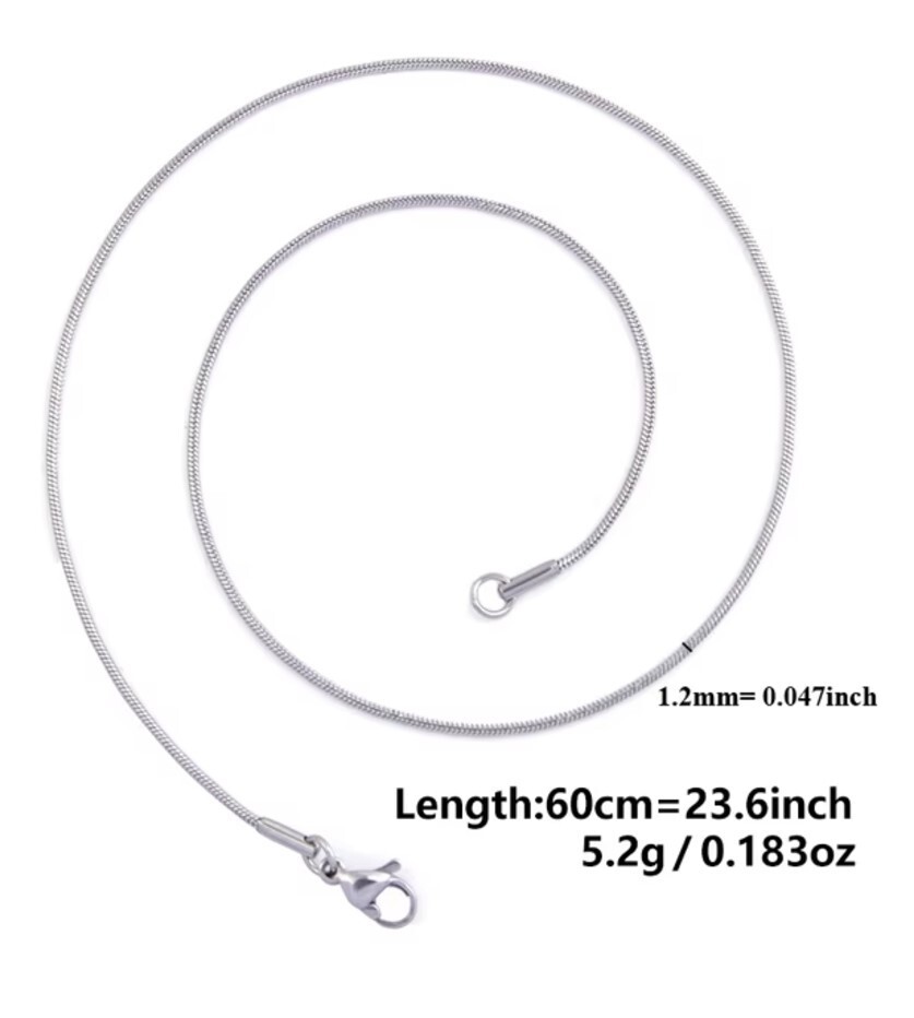 60 cm (23.6 in) 1.2 mm STAINLESS STEEL SNAKE CHAIN with lobster clasp