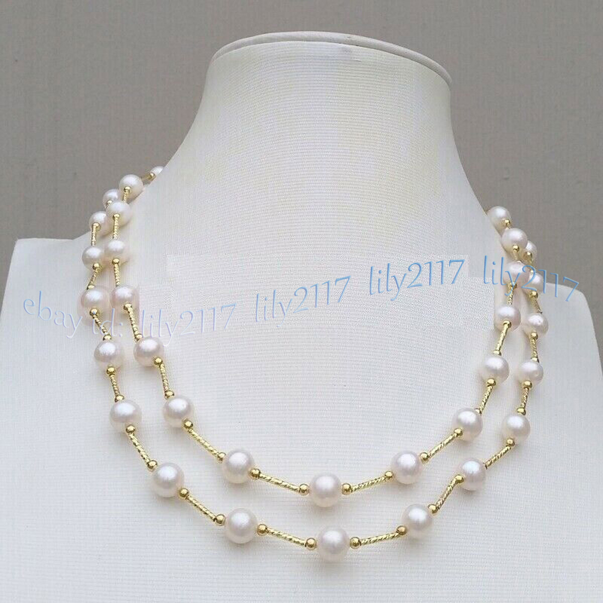 40 INCH HUGE NATURAL ROUND 7-8MM AKOYA WHITE PEARL NECKLACE 14K GOLD CLASP