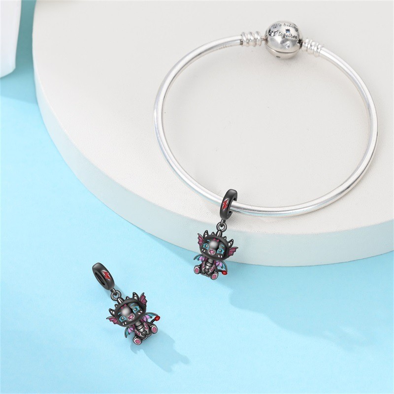 KUNSIR 925 Sterling Silver Charm Cute Cartoon Dragon Dangle For Bracelet Charm