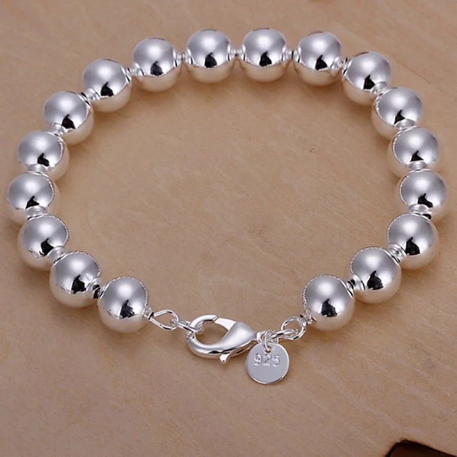 925 Sterling Silver 10mm Smooth Hollow Beaded Ball Earring Bracelet Necklace Set