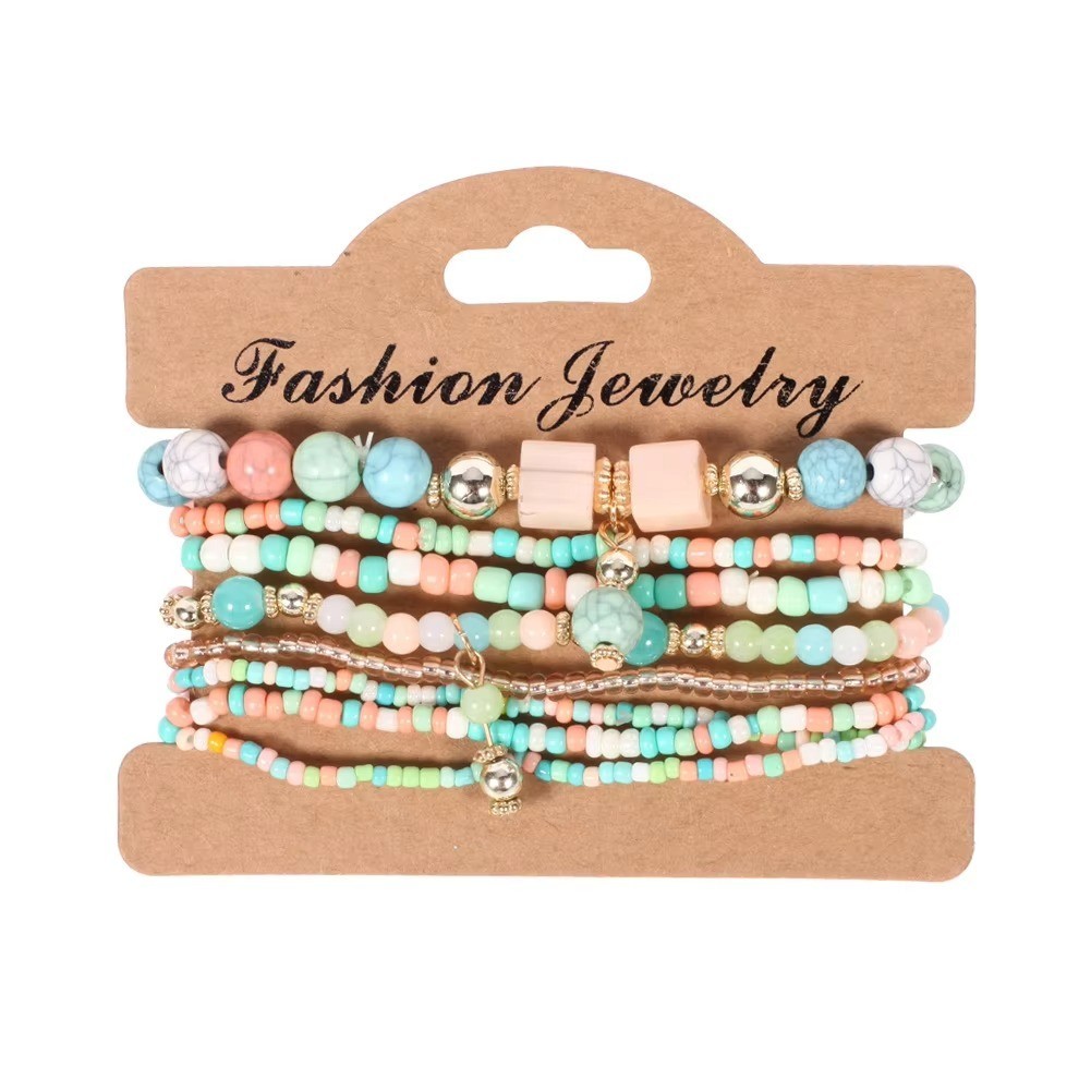 Boho Crystal Beaded Bracelet Set Colorful Stackable Bracelets Women Girls