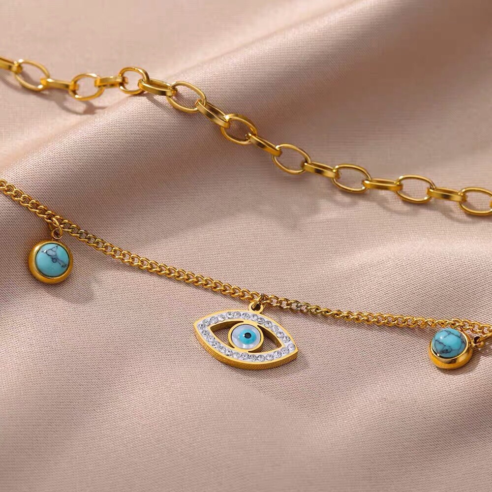 18KGP Turquoise Evil’s Eye Pendant Necklace Women’s Magic Necklace