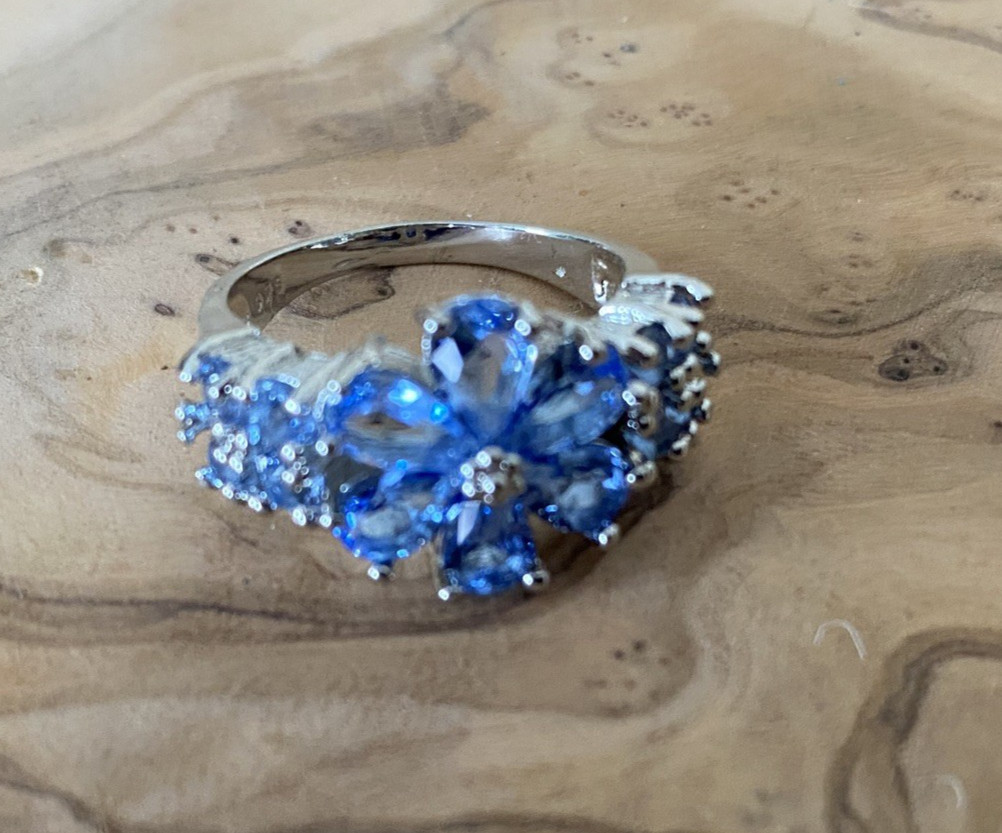 Ring, Deep Blue Tanzanite (Simulated), Sterling Silver 925 Size 7.5, NWOT