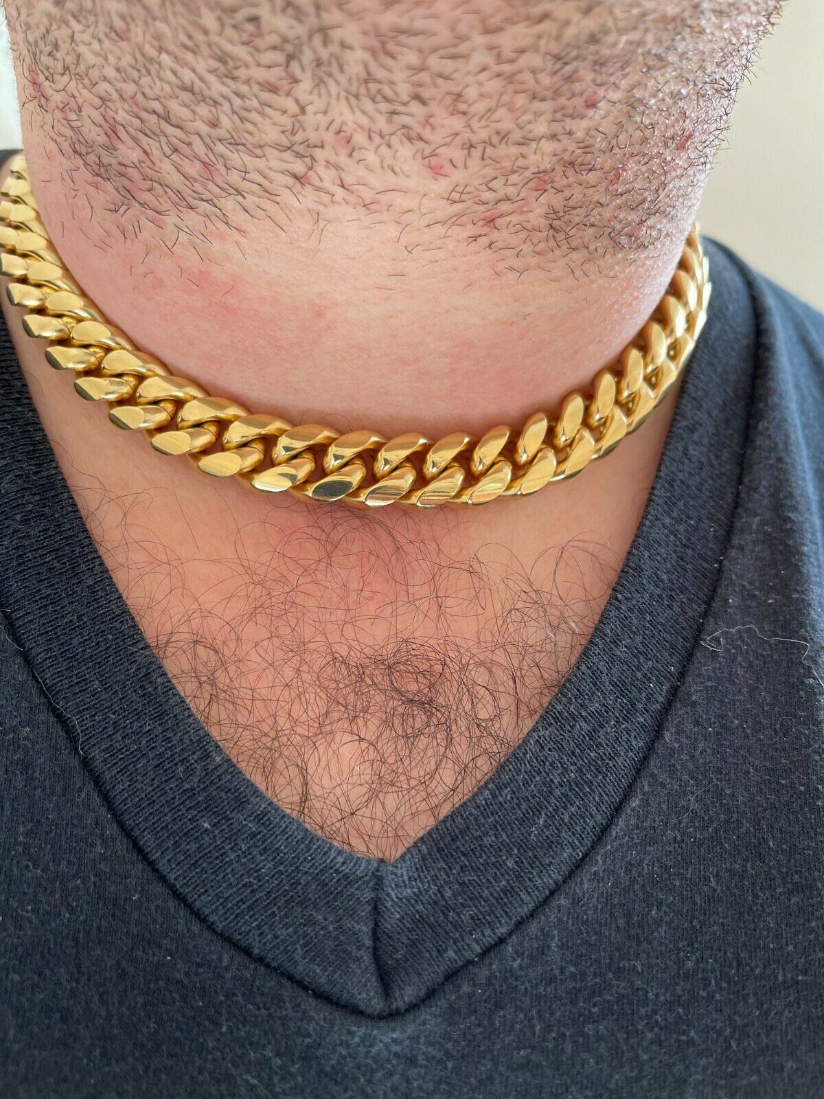 Miami Cuban CHOKER Chain Solid 18k Gold Plated Stainless Steel Unisex 18″ 20″