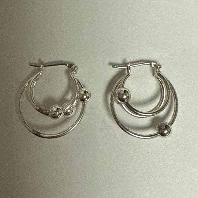 Silver Tone Round Hoop Earrings, Metal, Hinged Closure, Pair