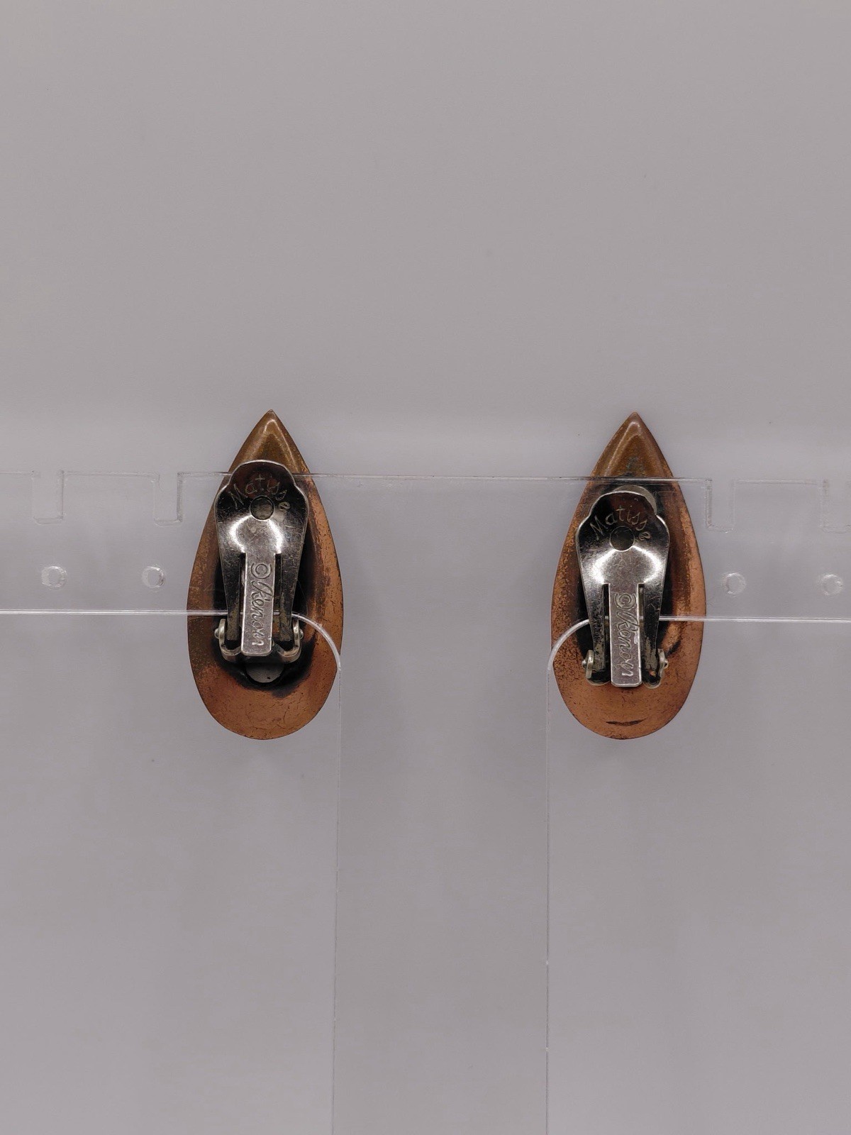 Vintage Matisse Renoir Sari Blue Enamel Copper Clip On Earrings MCM Signed 1950s