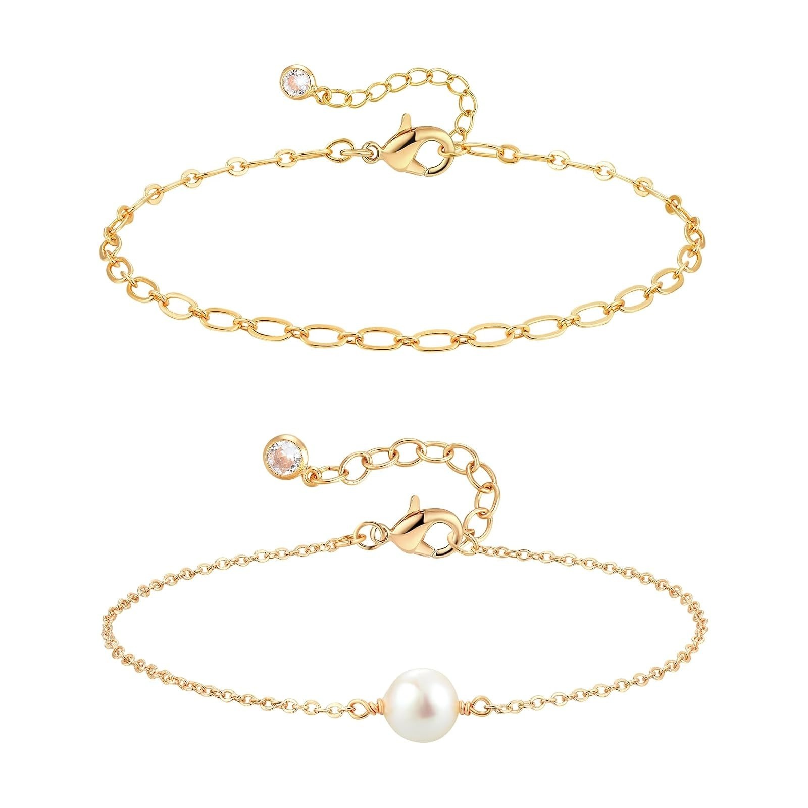 14K Gold Filled Layered Bracelets Set for Women – Trendy Minimalist Jewelry