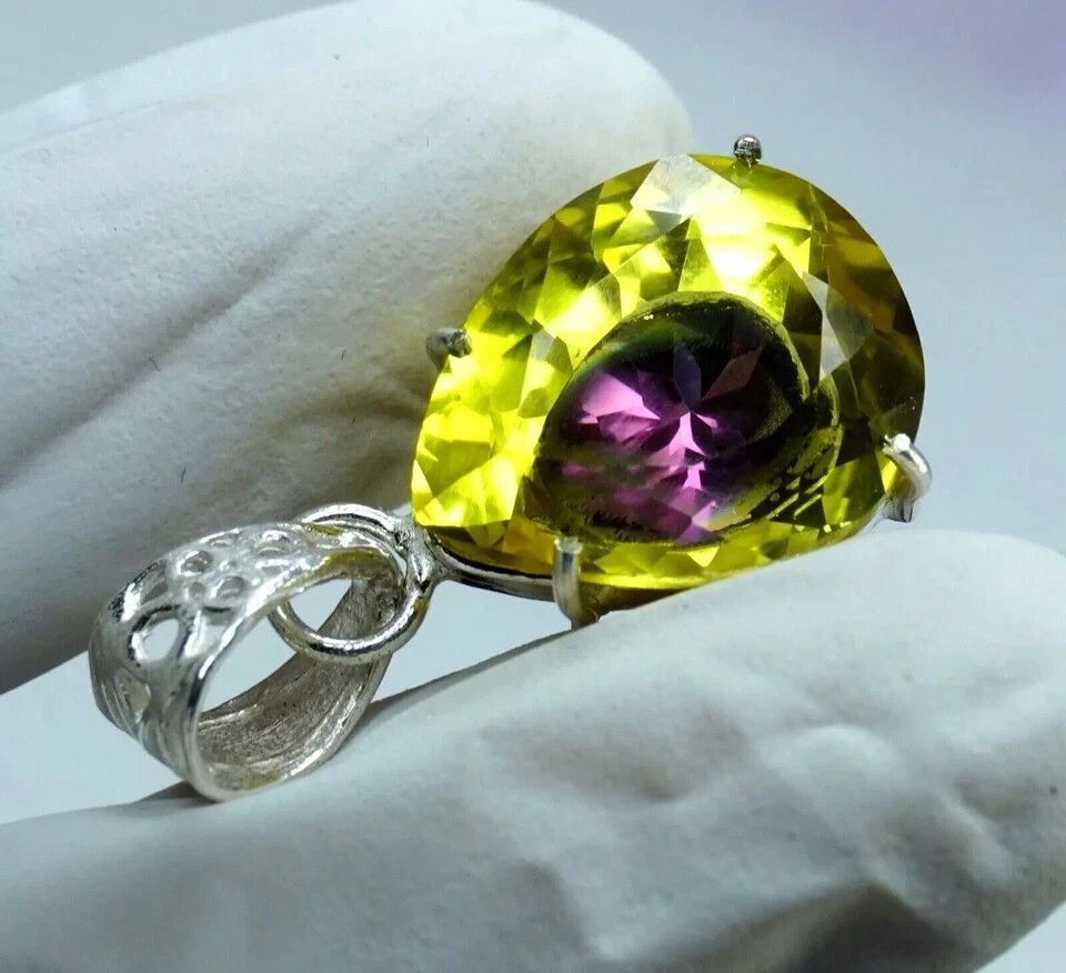 Pear Natural 34.40 Ct Bi-Color FL Pitambari Sapphire 925 Silver Pendant Gemstone