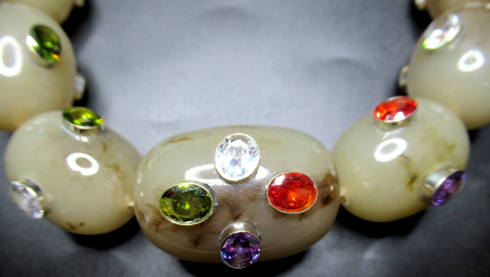 Amazing HUGE Stone Looking Lucite Bead Bezel Set Genuine Gemstone Necklace