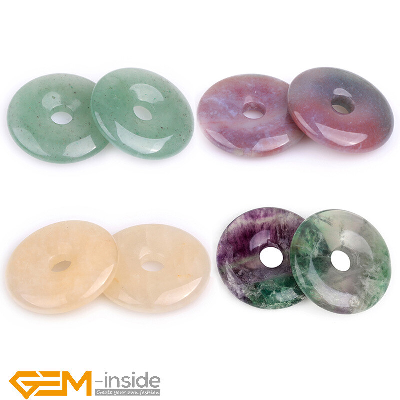 Natural Assorted Stones Round Donut Beads For Pendant Earring Necklace 1 Pcs AU