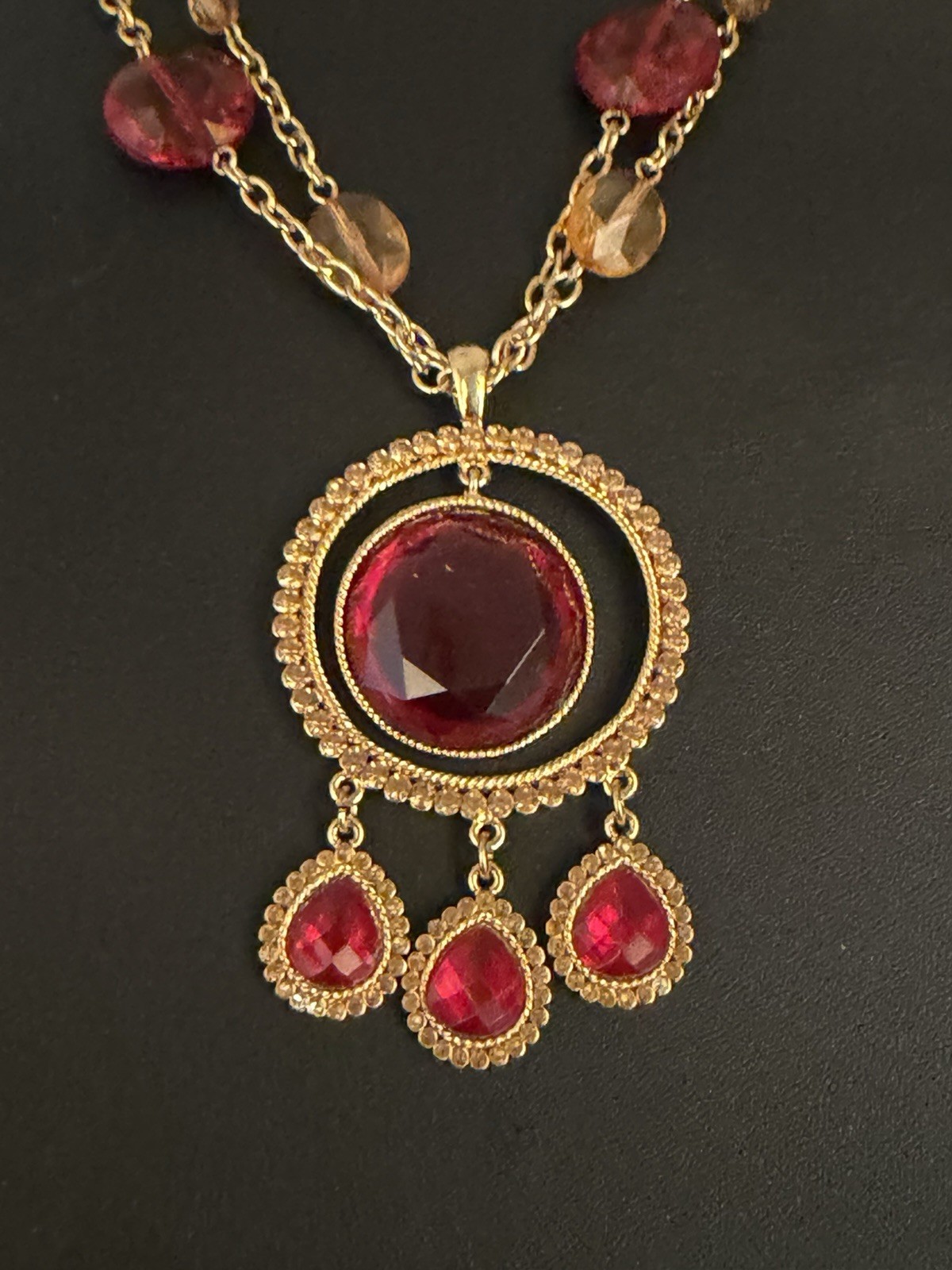 Birch Hill Double Strand Red and Gold Acrylic Beaded Stations Necklace 22″