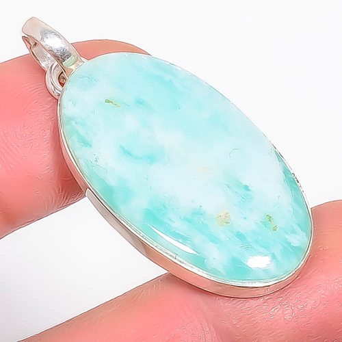 Amazonite Gemstone 925 Sterling Silver Jewelry Pendant 1.64″ T51