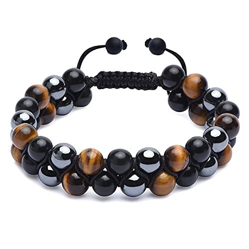 Men’s Adjustable Crystal Bead Bracelet – Anxiety Relief with Natural Stones