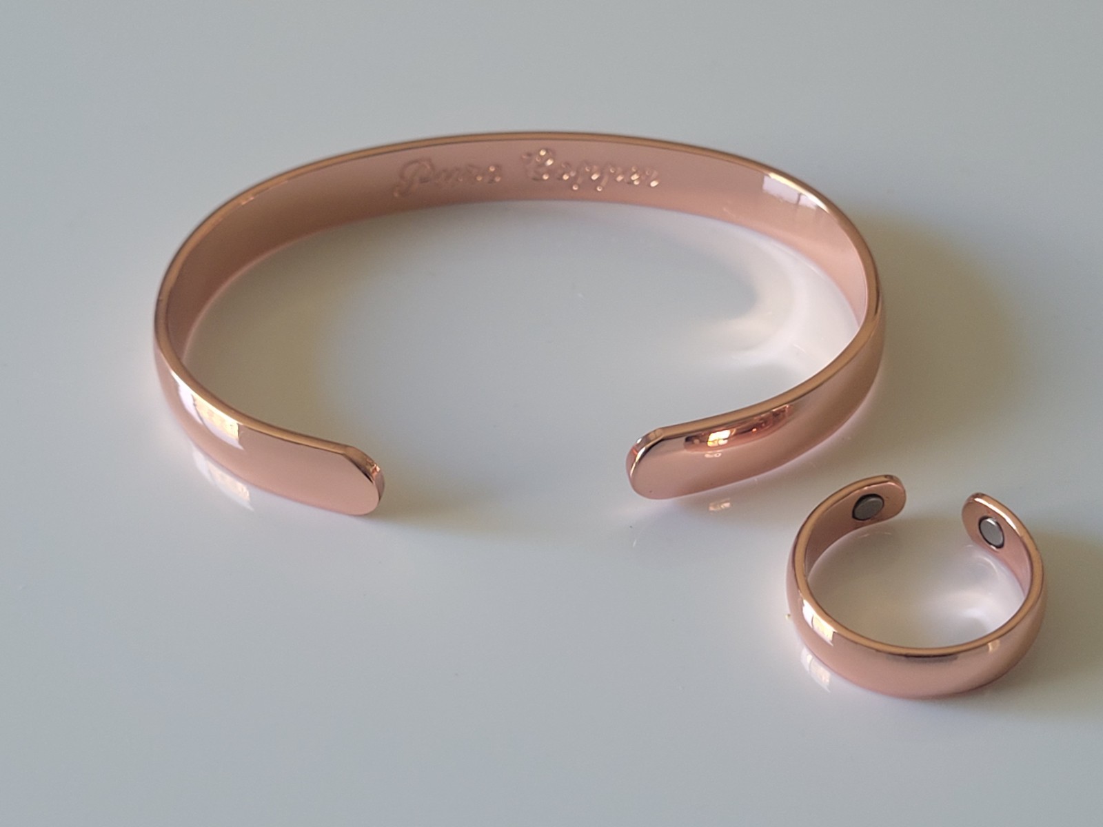 Pure Copper Magnetic Bracelet Ring Set – Arthritis Pain Therapy Dome Cuff Ring