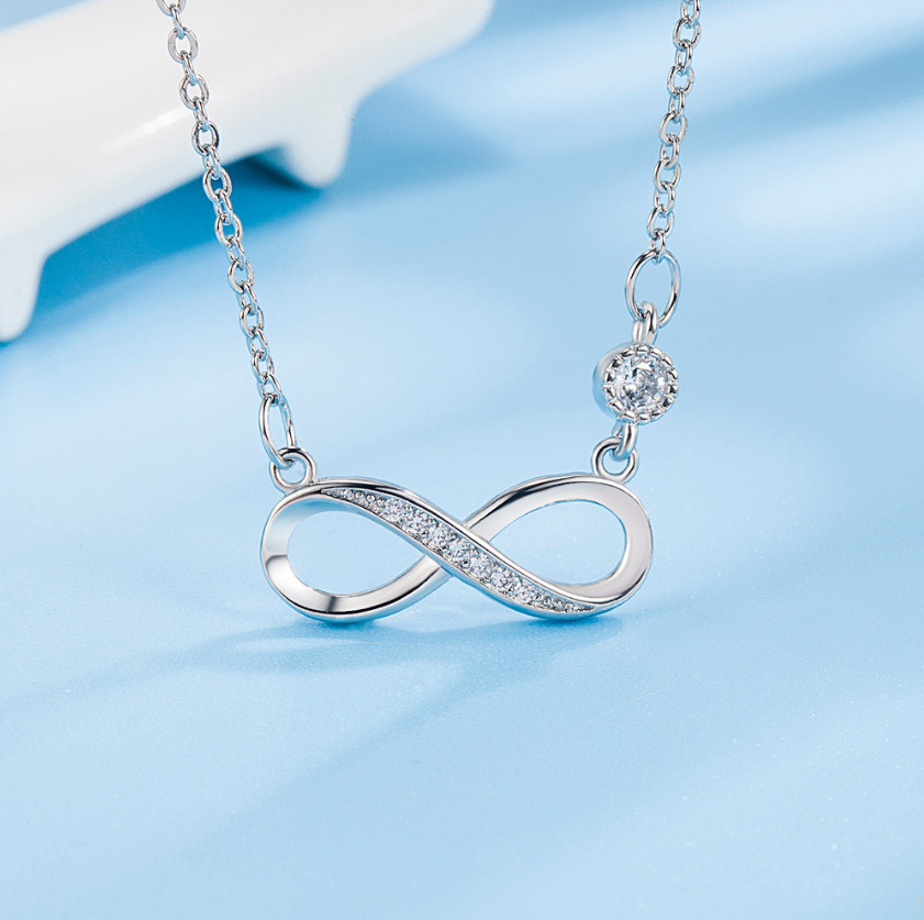 925 Sterling Silver Plated Infinity 8 CZ Pendant Necklace Choker Women Gift D12