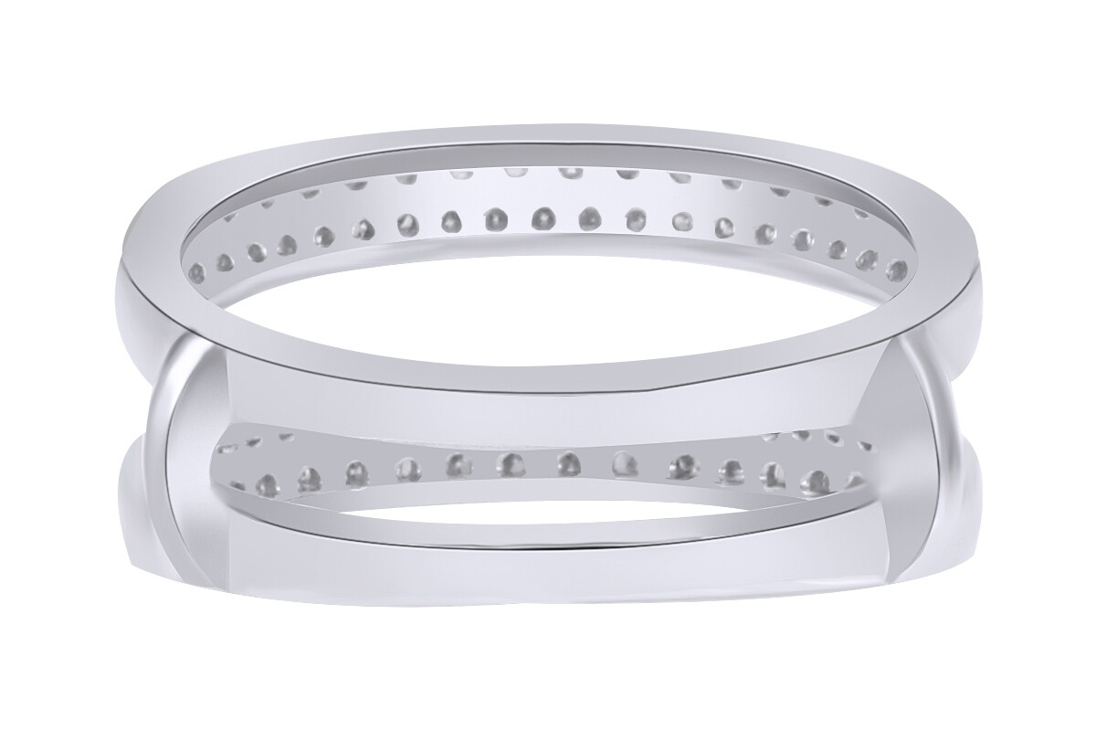 Double Row Enhancer Wedding Band Ring Simulated 14K White Gold Plated Silver