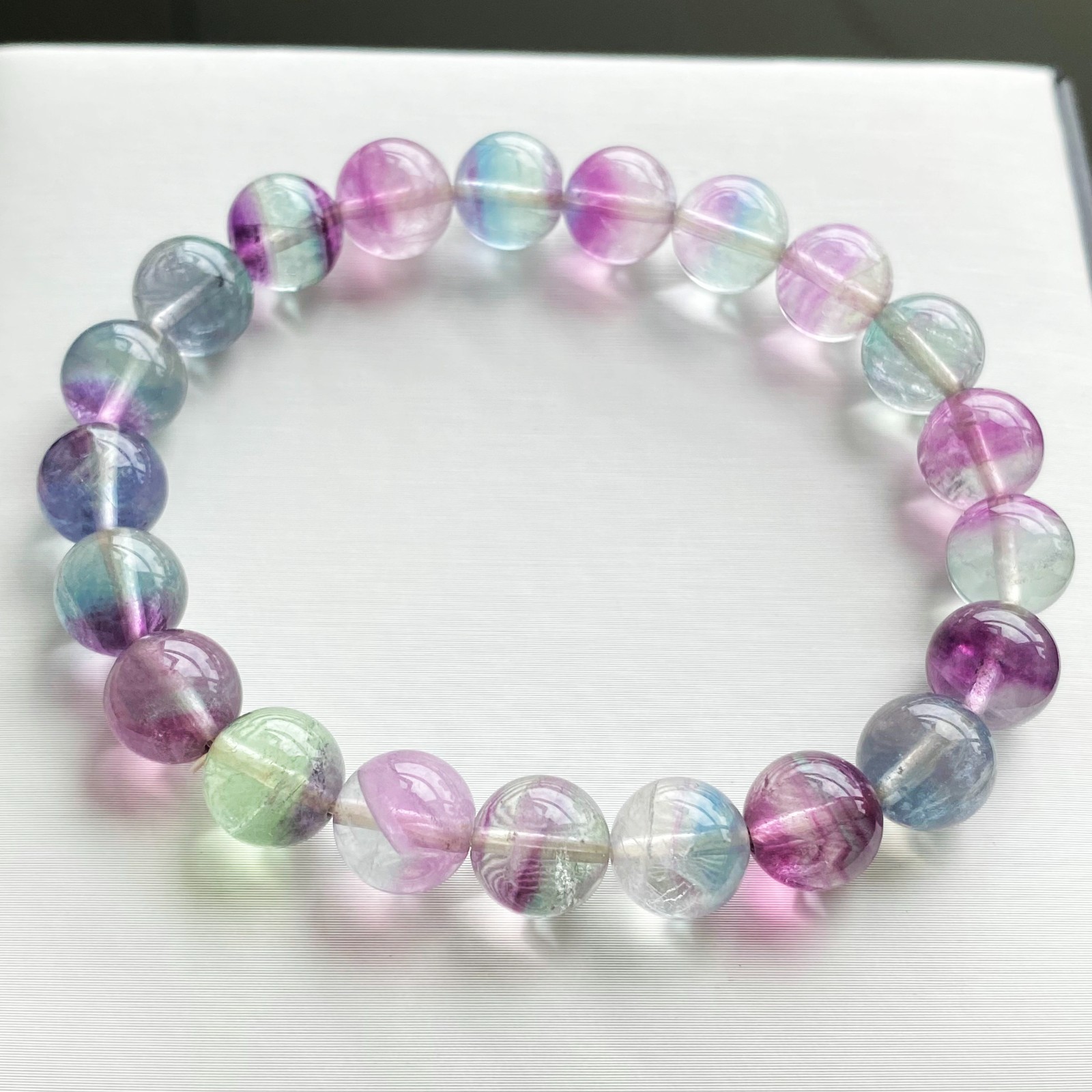 9mm 1pcs Natural Color Fluorite Quartz Crystal Gemstone Beads Bracelet
