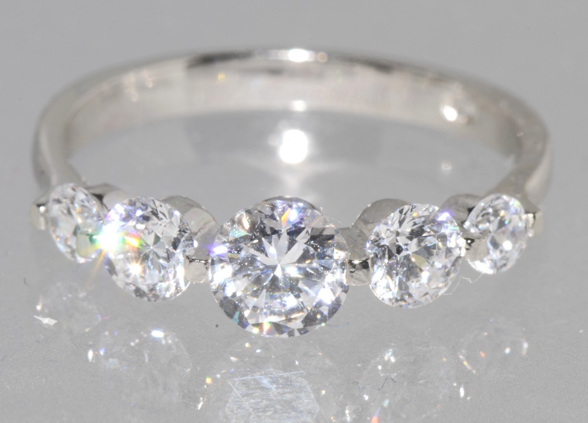 CZ Ring .925 Sterling Silver 5 Stone Clear CZ