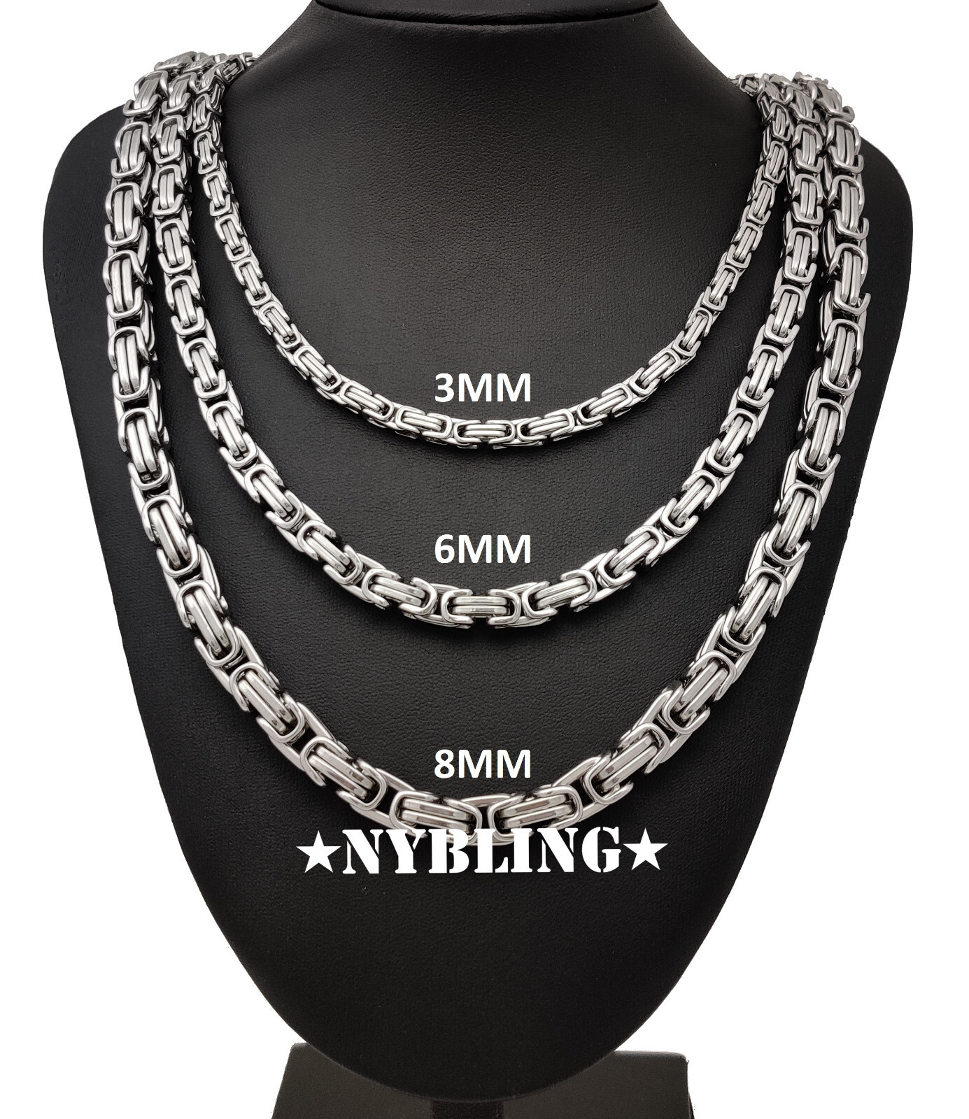 SOLID STAINLESS STEEL Byzantine Box Necklace 4/6/8mm all width and sizes