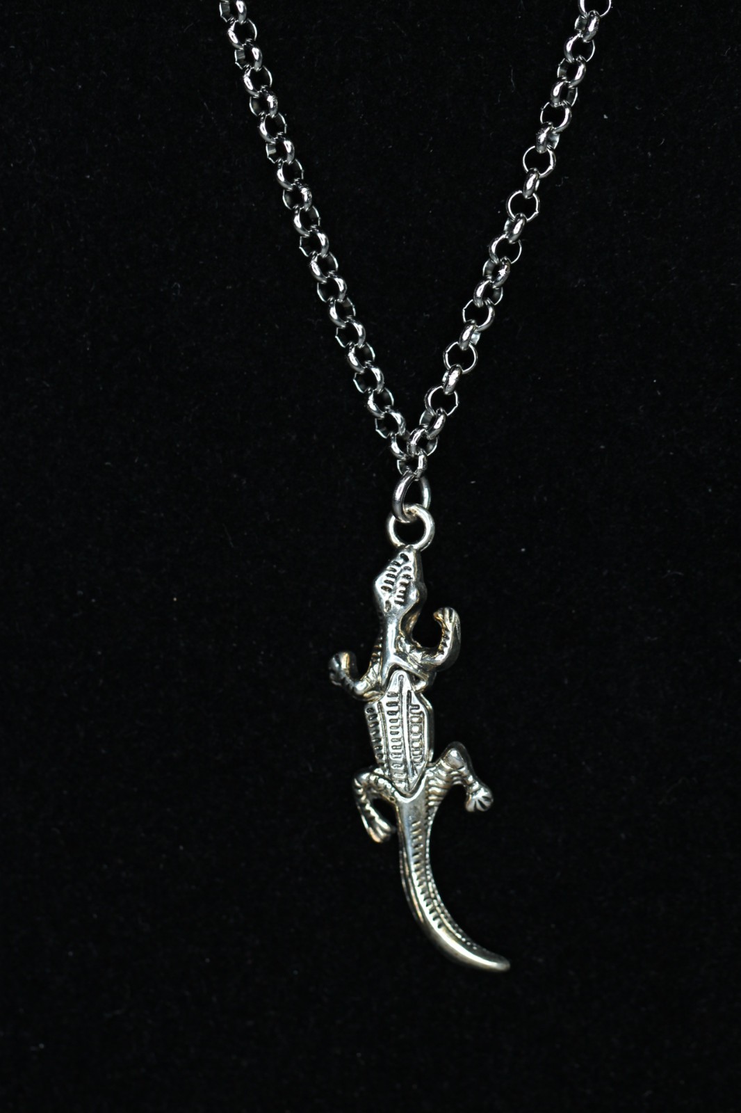Lizard Necklace Silver Pewter Charm 1.5″ Pendant 3mm Stainless Chain 18″ Reptile