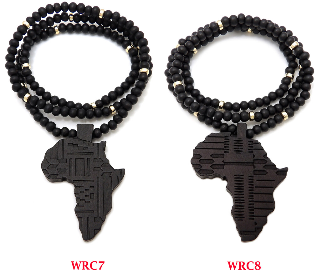 Good Quality Wood Africa Map Pendant 6mm/26″ Wooden Beads Chain Necklace