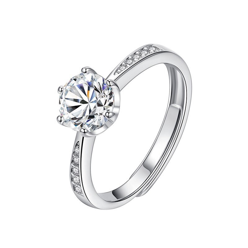 925 Sterling Silver Six-Prong Zirconia Ring Women’s Wedding Jewelry