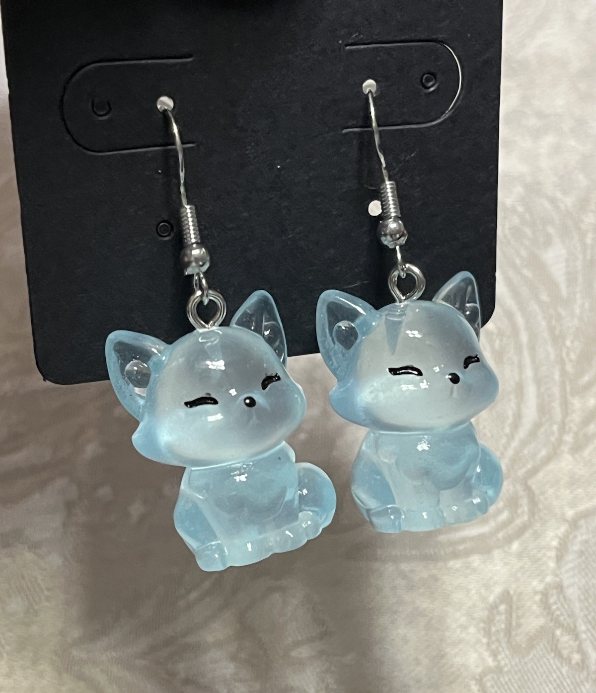 Fox Silver Drop Dangle Luminary Glow In Dark Boho Festival Earring Set