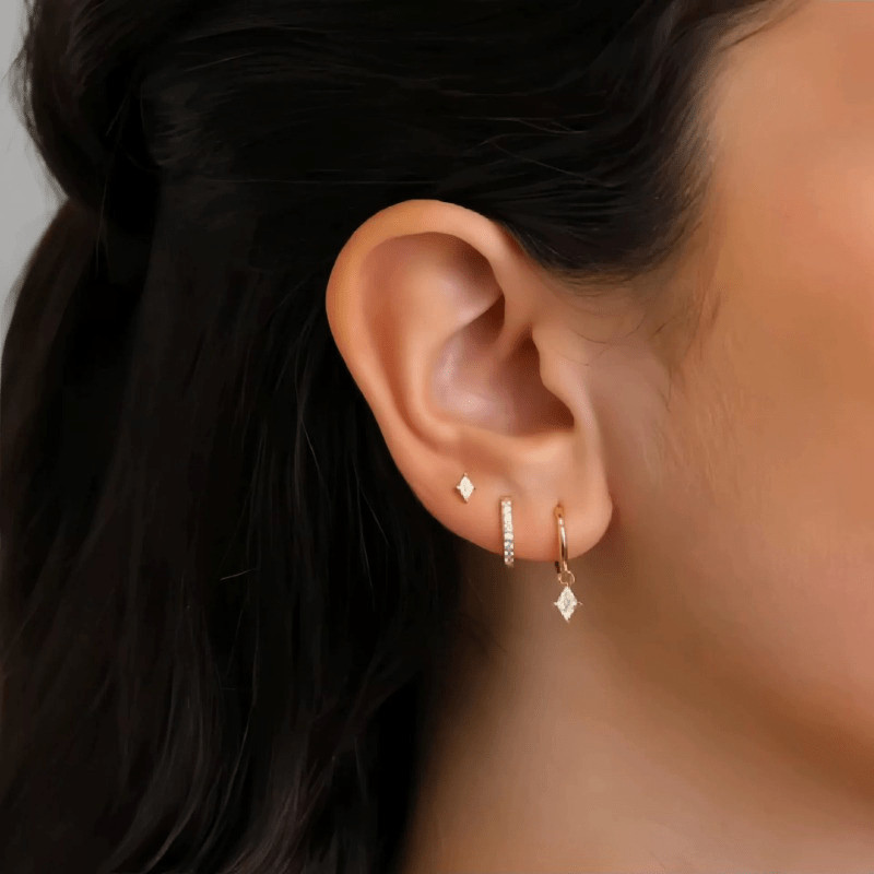 3pcs Women’s Fashion Earring Rhombus Inlaid Rhinestones Pendant Ear Buckle
