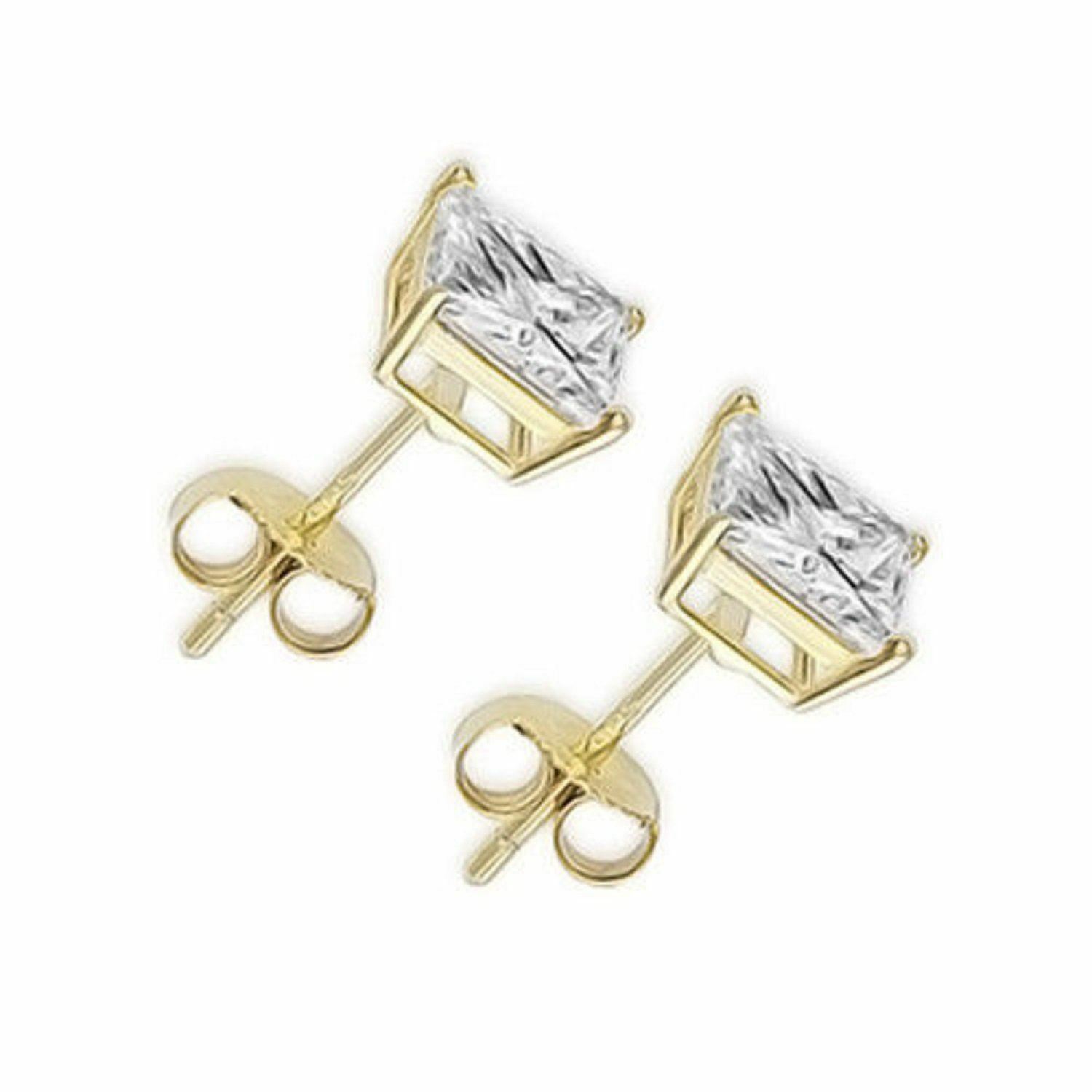 Sterling Silver Studs with D Color Internally Flawless Princess CZ in 3 Colors
