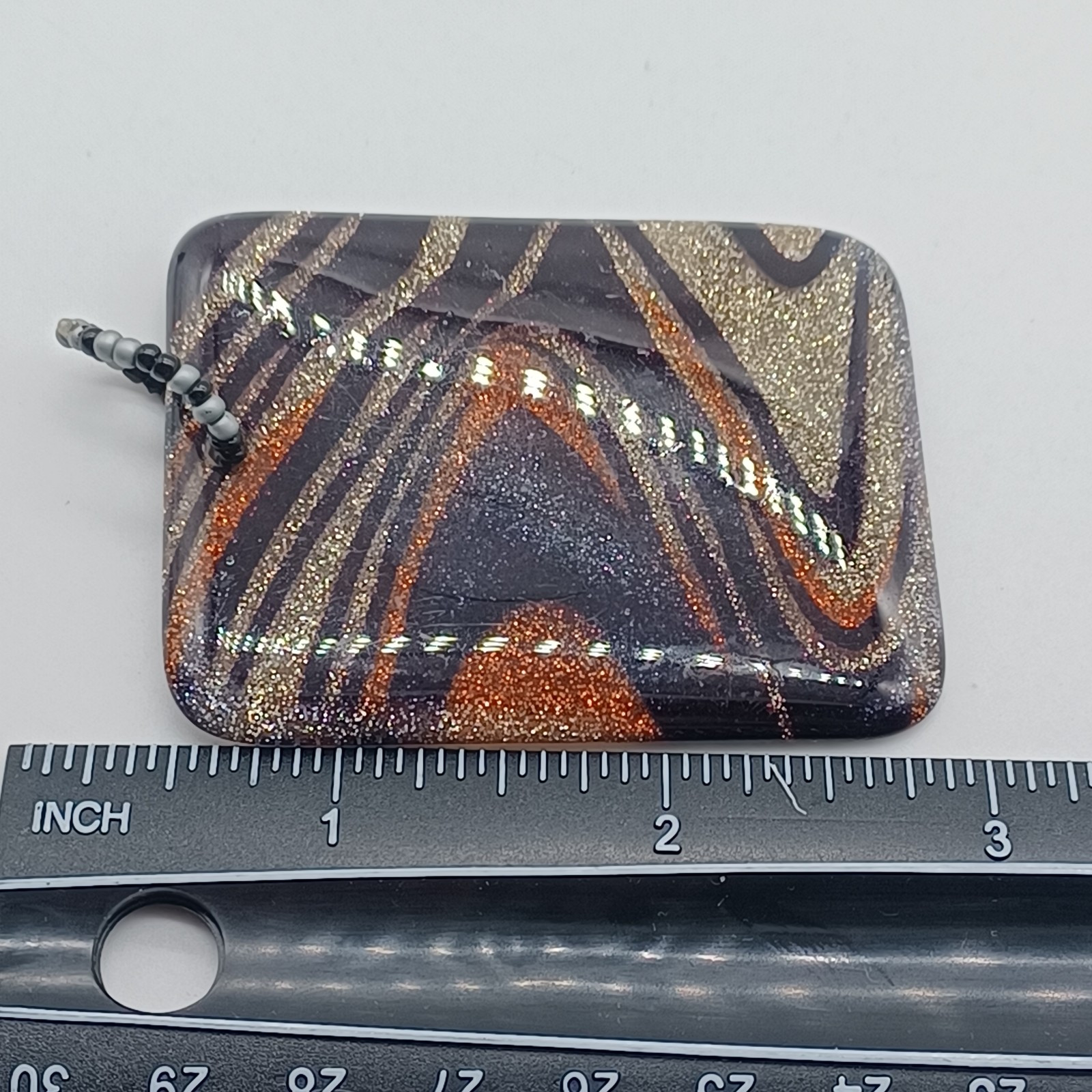 Acrylic Black Gold & Silver Color Necklace Pendant-Rectangle-Beaded Cord