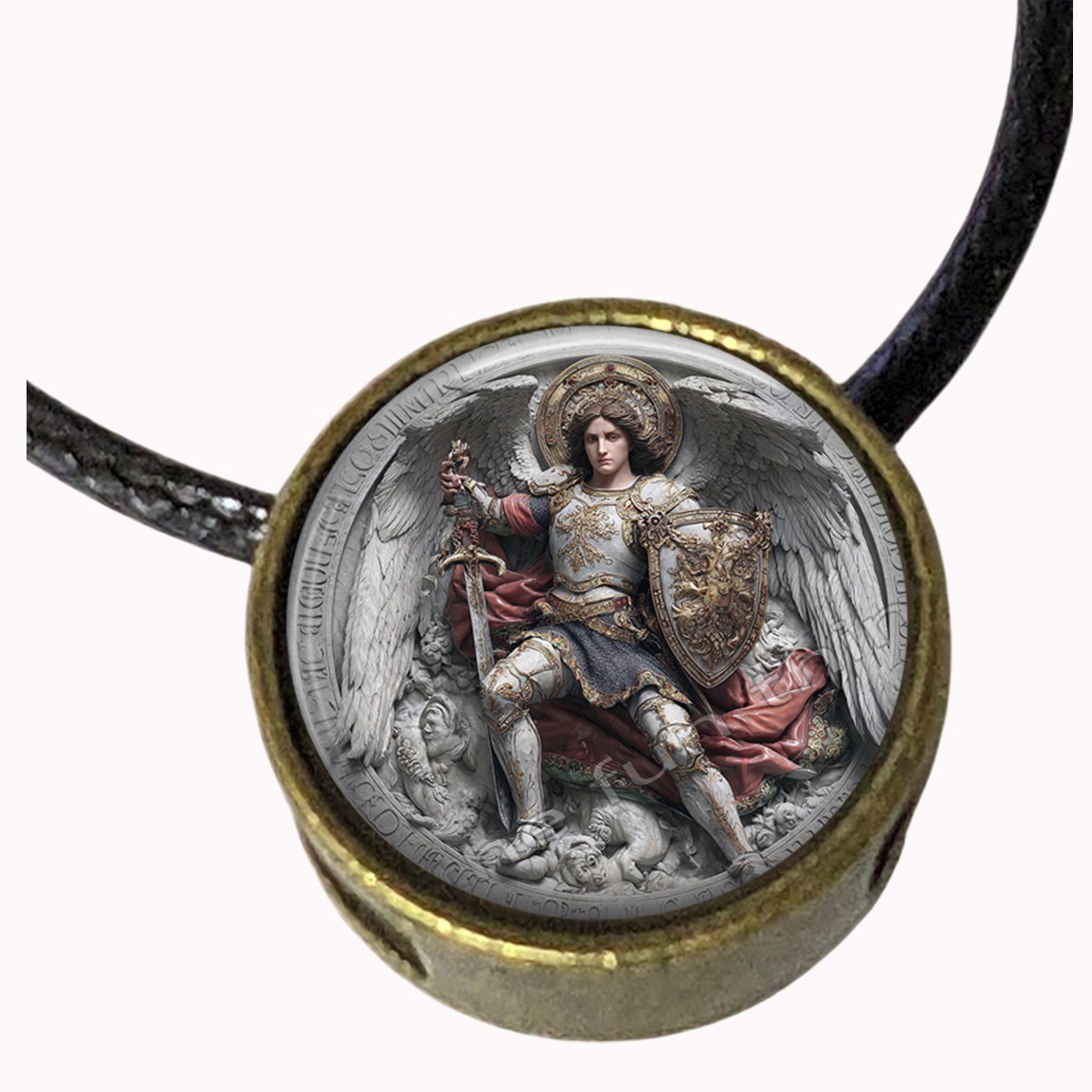 St Michael Necklace Slide Thru Black Cord Patron Saint Law Enforcement Protector