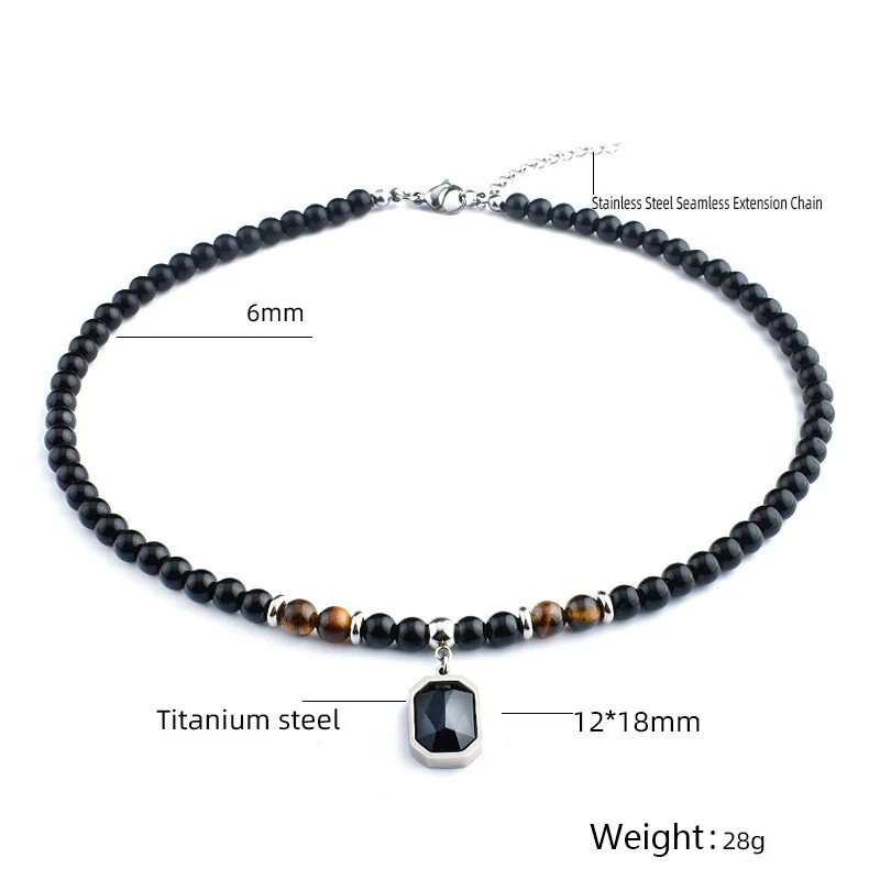 Stainless Steel Tiger Eye Black Crystal Pendant Necklace Men Personality Fashion