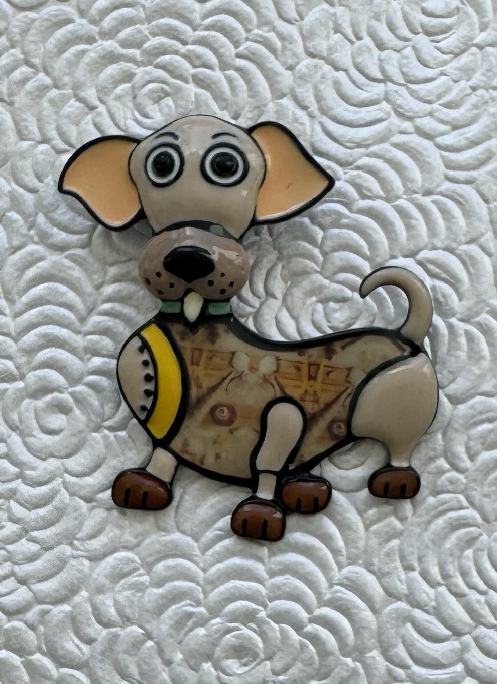 Dog Brooch pin enamel on metal
