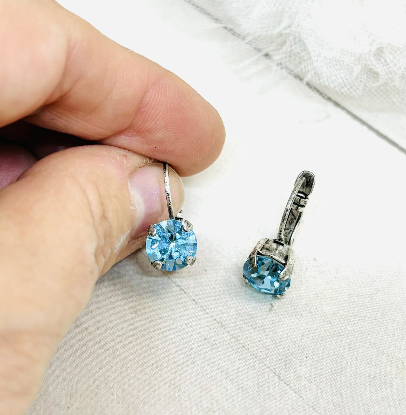 Aquamarine Blue Crystal Cup Chain Earrings, Aqua Crystal Cup Chain Earrings