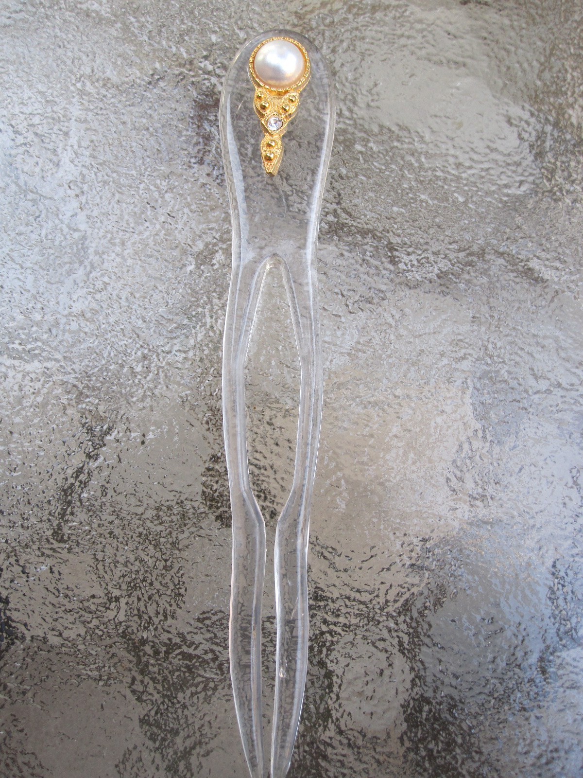 Faux Pearl & Rhinestone 2 Prong Clear Chignon Hair Pin NEW Good Hair Days USA