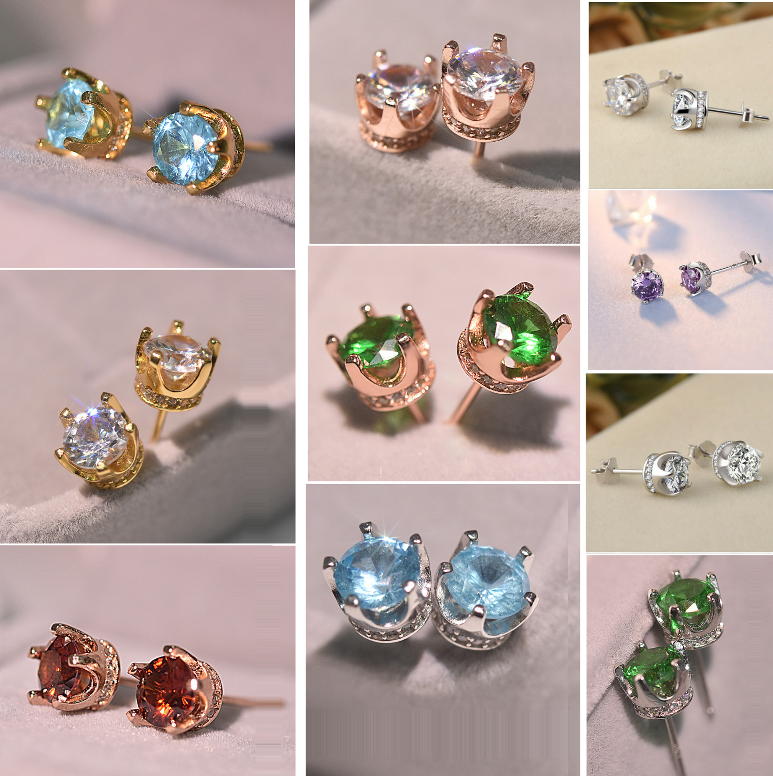 Women 925 STERLING SILVER STUD Queen CZ Crown Earrings 7mm Gift