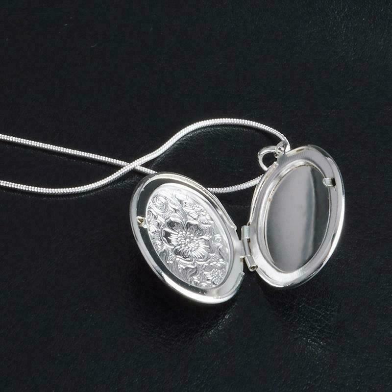 Elegant 925 Sterling Silver Flower Oval Locket Charms Fashion Pendant Necklace