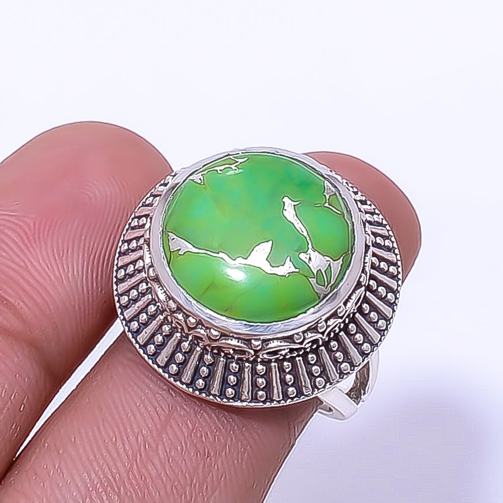 Copper Green Turquoise Fine Art Oxidised 925 Sterling Silver Ring S.6.5 R12
