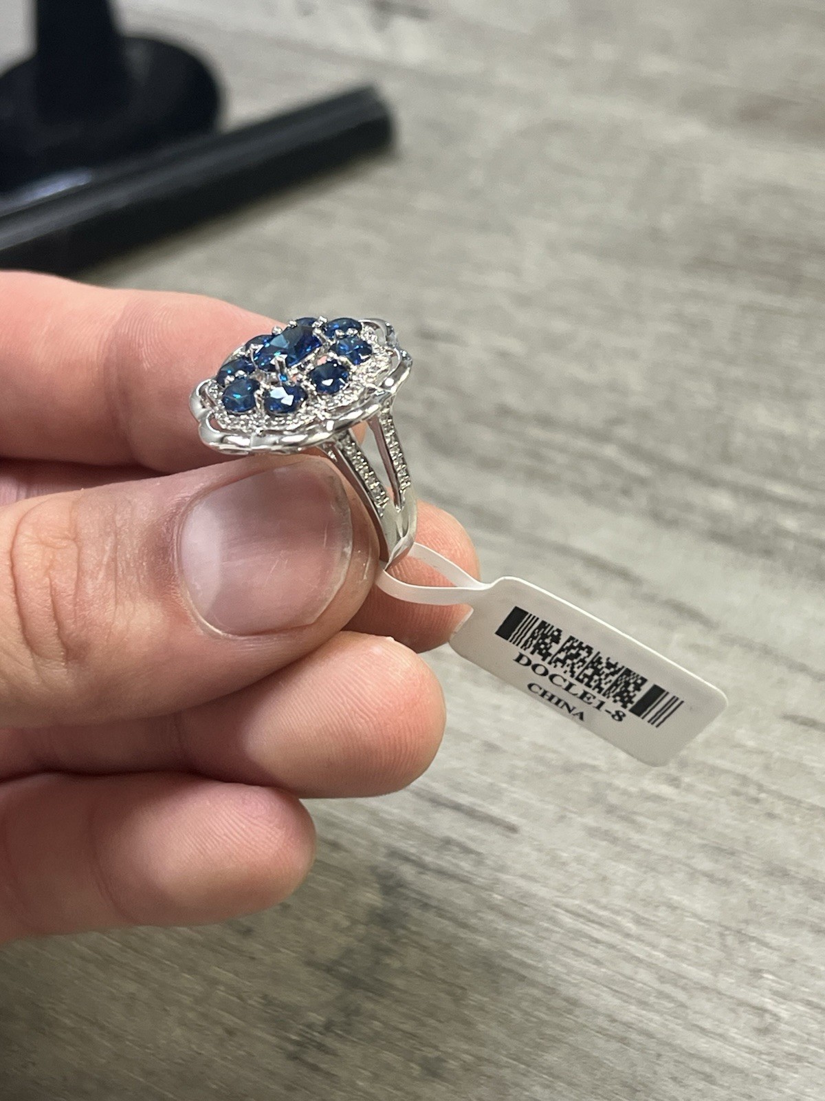 Blue Saphire White Diamond Simulants 925 Sterling Silver Sz8 6G New