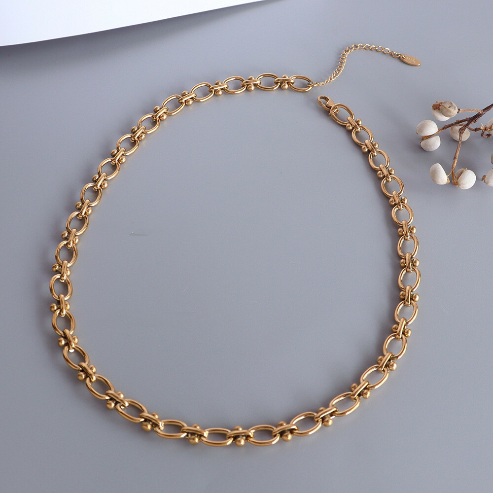 10mm Woman 18K Gold Plated Stainless Steel Rolo Link Chain Necklace 15.7-17.7”