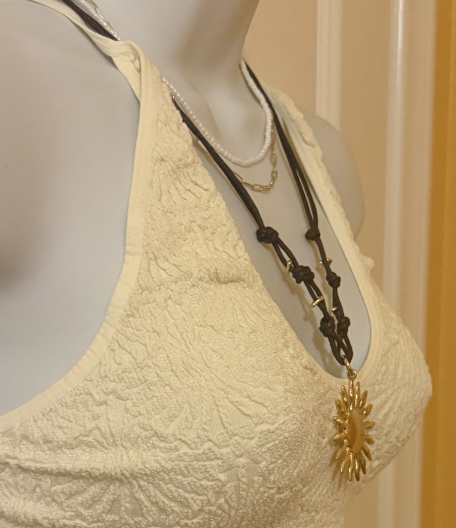 Free People Layered Sun Pendant Necklace Brown Cord Gold Boho Adjustable