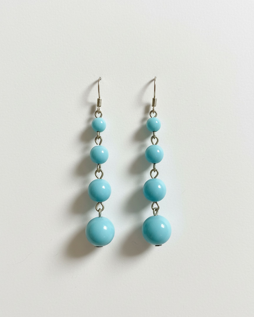 Sky Blue Graduated Bead Dangle Drop Earrings Silver Tone Mod Y2K Boho