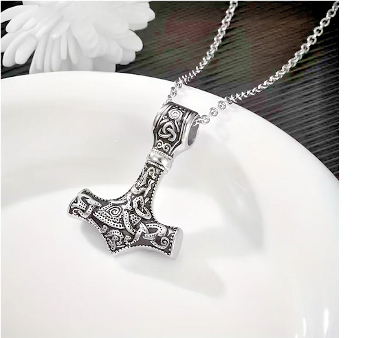 IRISH CELTIC VIKING MEMORIAL URN ASHES Pendant 22″ 925 Sterling Silver Necklace