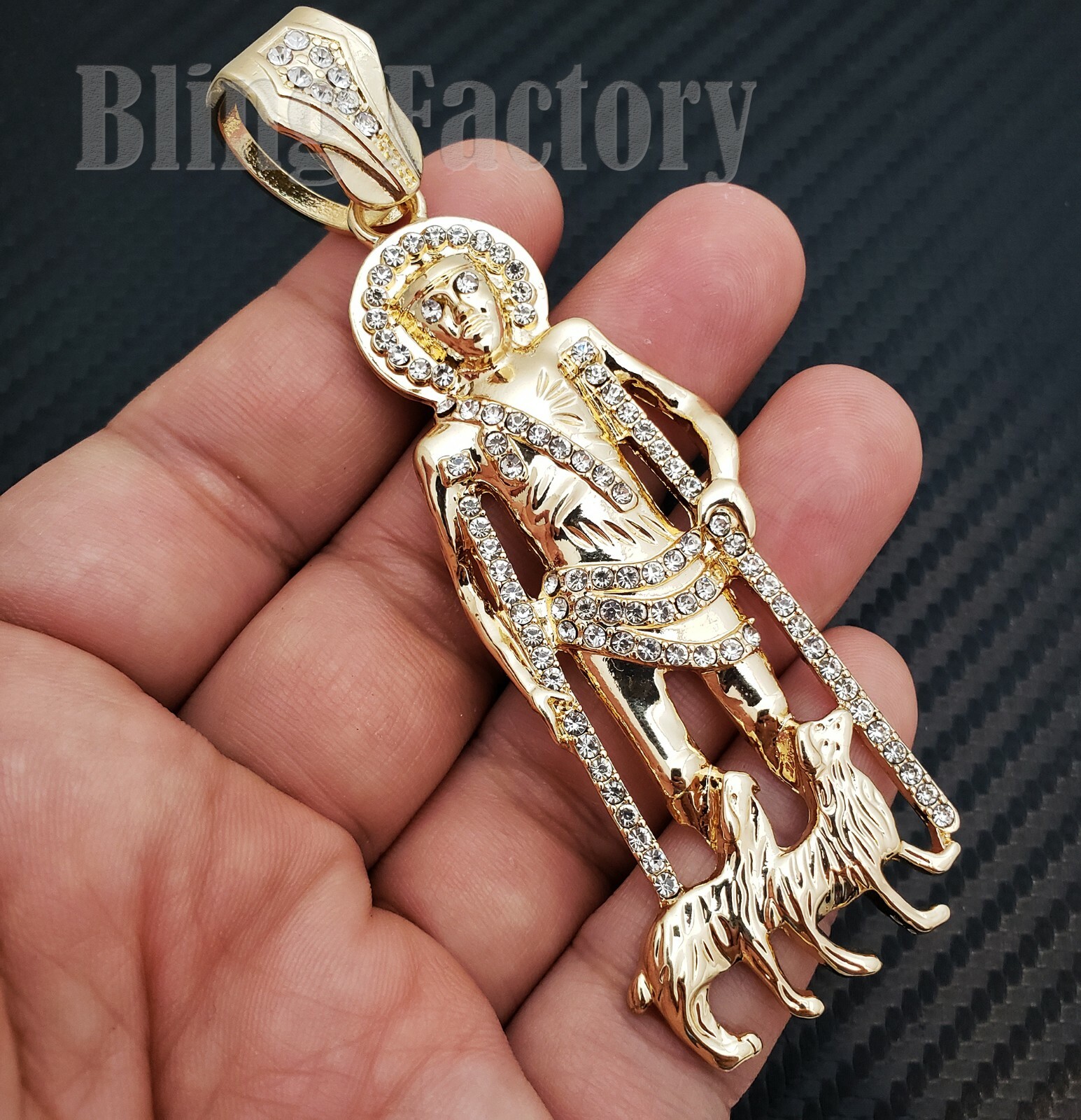 HIP HOP ICED ICY CUBIC ZIRCONIA GOLD PLATED ALLOY SAN LAZARO BLING CHARM PENDANT