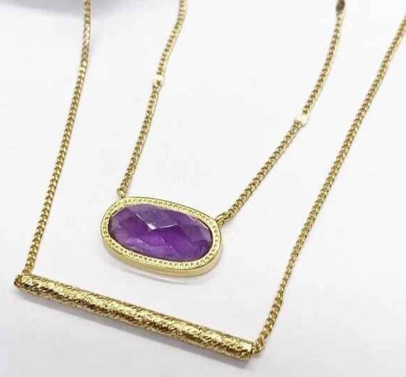 Luna Norte Free People Necklace Set Layered Amethyst/Bar 14K Gold Plated NWT NIB