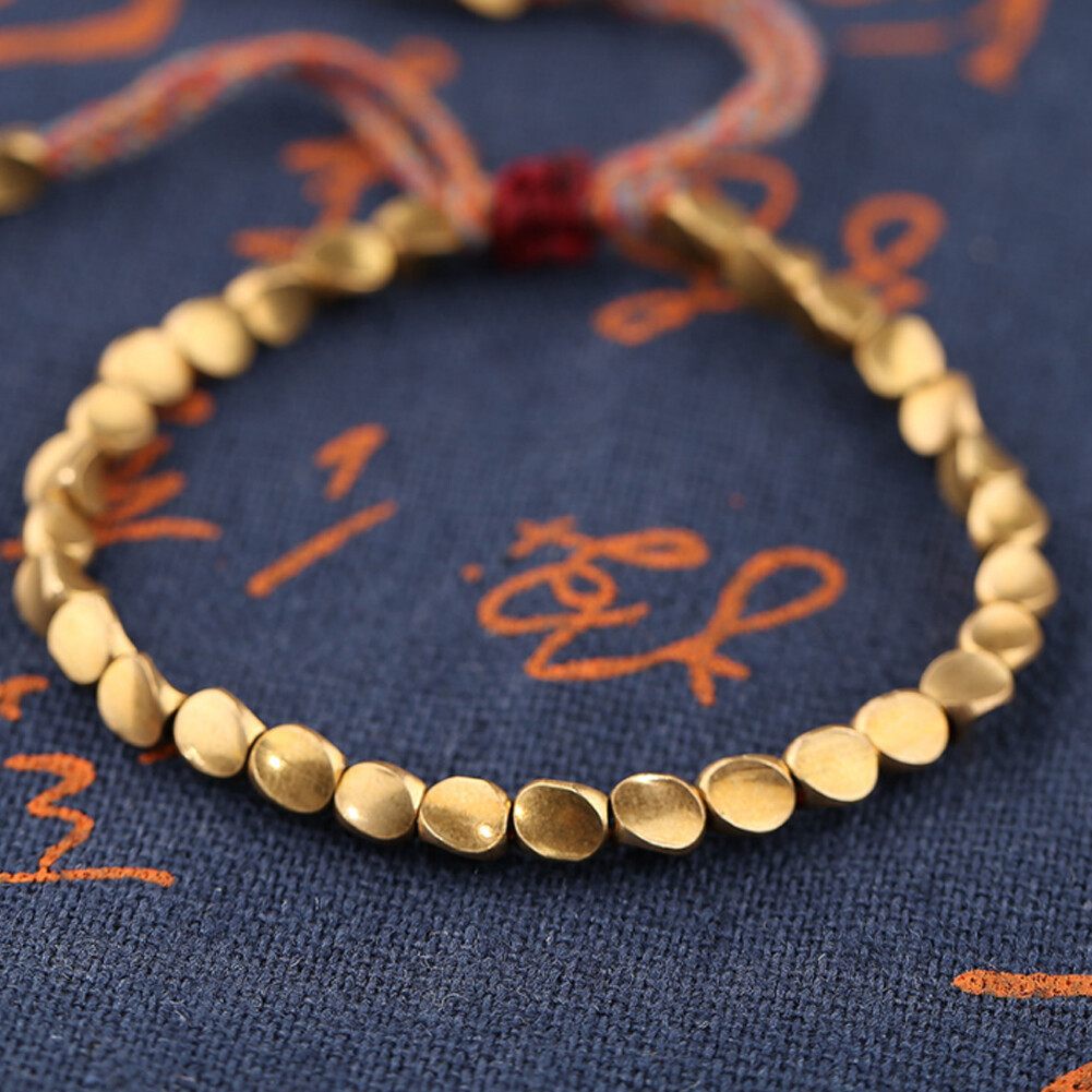 4PCS Handmade Tibetan Buddhist Braided Cotton Copper Beads Lucky Rope Bracelet