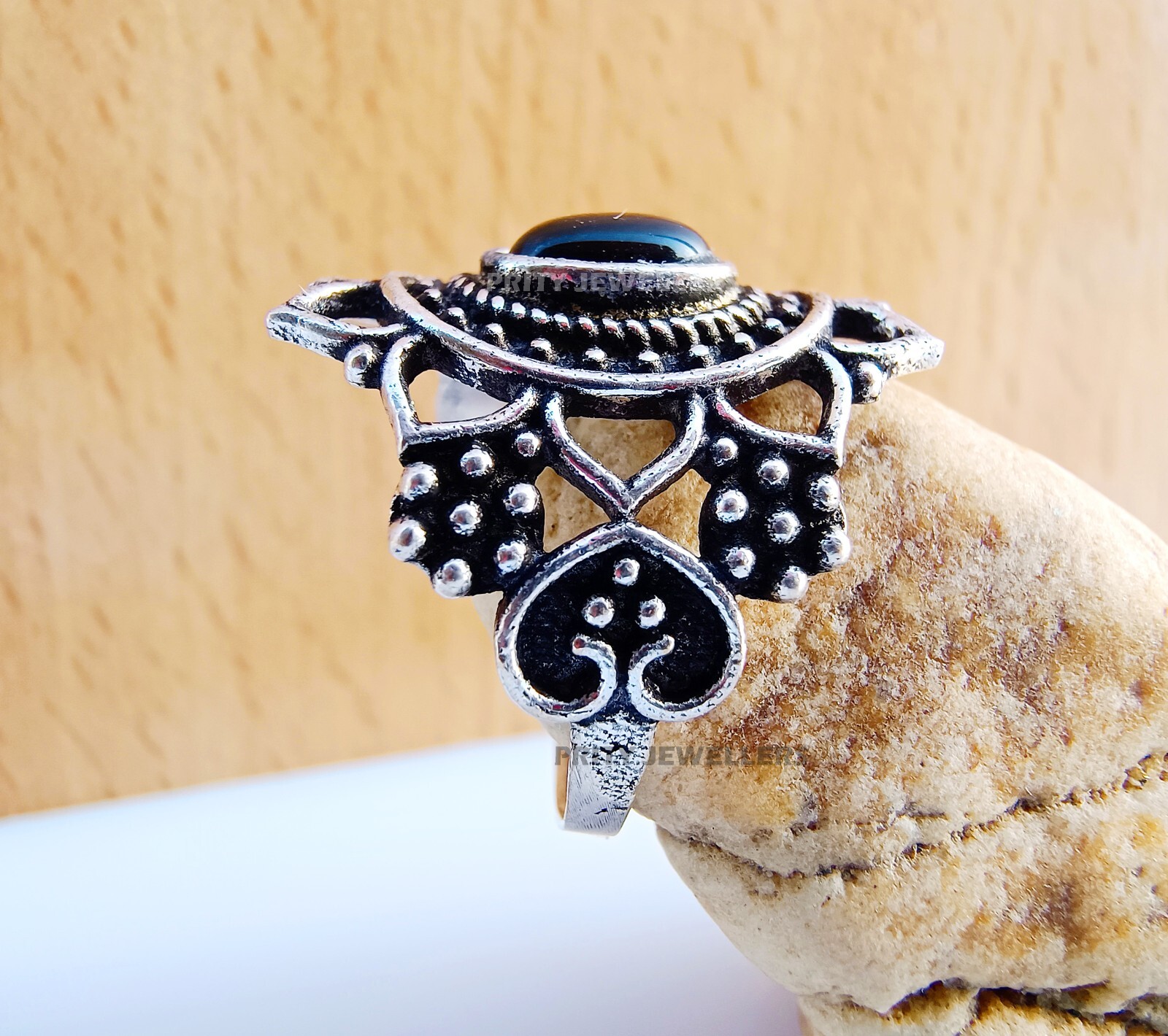 Natural Black Onyx Silver Plated Ring, Handmade Antique Ring, All Size Available