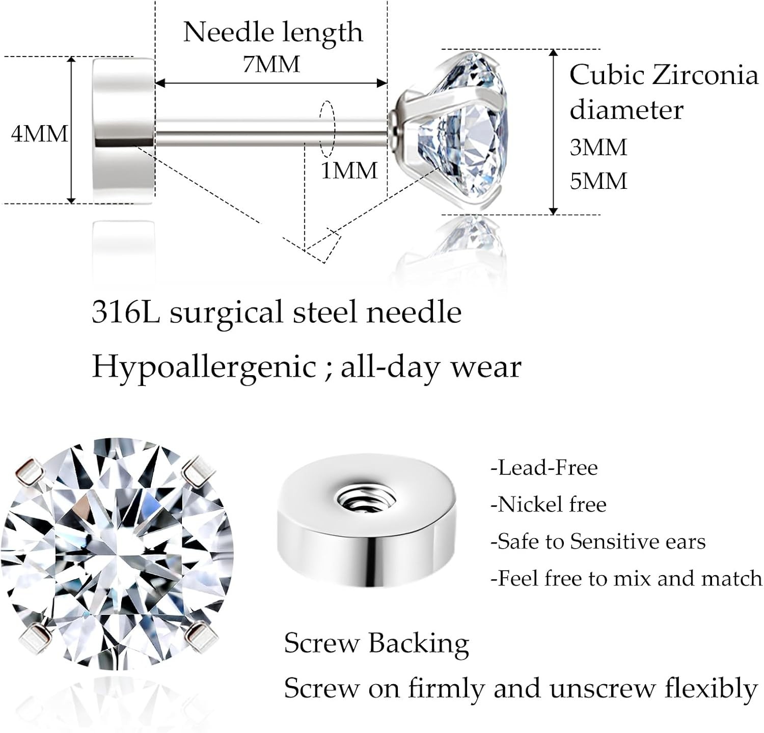 Multipack of Flat Back Cartilage Earrings – Perfect for Sensitive Skin