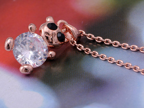 Cute Rose Gold Tone Petite Bear Diamond Rhinetone Element Pendant Chain Necklace